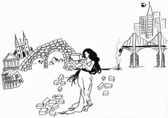 La arqueología como nexo de unión entre el pasado y el presente. Dibujo de Juani Medina.